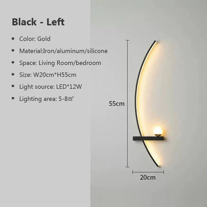 Modern LED Wall Lamp – Minimalist Art Design for Bedroom, Living Room, and Bathroom, Gold/Black